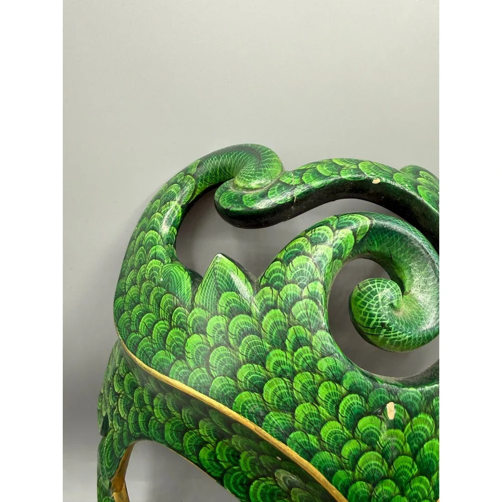 Balinese Batik Wood Mask Green Scale Hand Painted Bali Indonesia Folk Art 11.5in